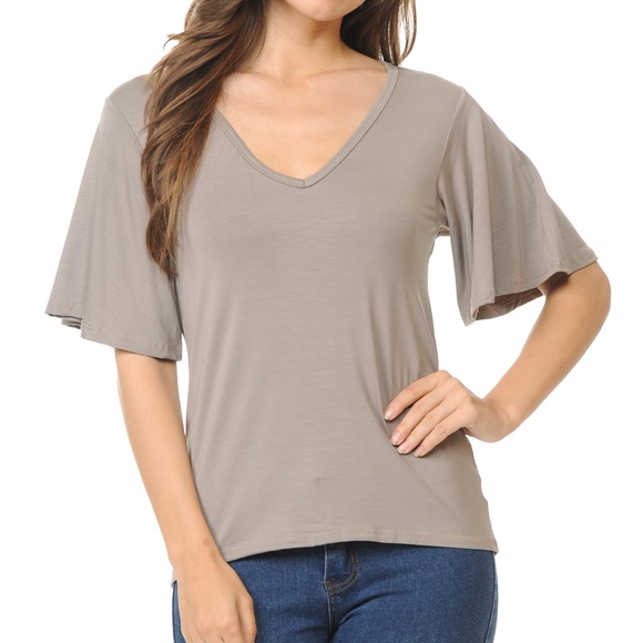 Magic Fit Tops - Taupe Flowy Sleeve Blouse